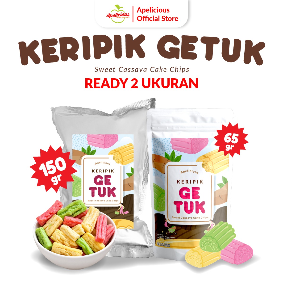 APELICIOUS Keripik Getuk / Keripik Gethuk Lindri Renyah | Keripik Singkong Gethuk Tradisional | Camilan Khas Indonesia