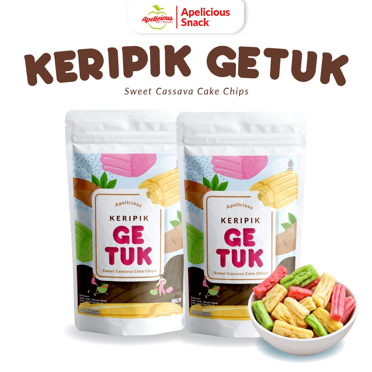 APELICIOUS Keripik Getuk / Keripik Gethuk Lindri Renyah | Keripik Singkong Gethuk Tradisional | Camilan Khas Indonesia