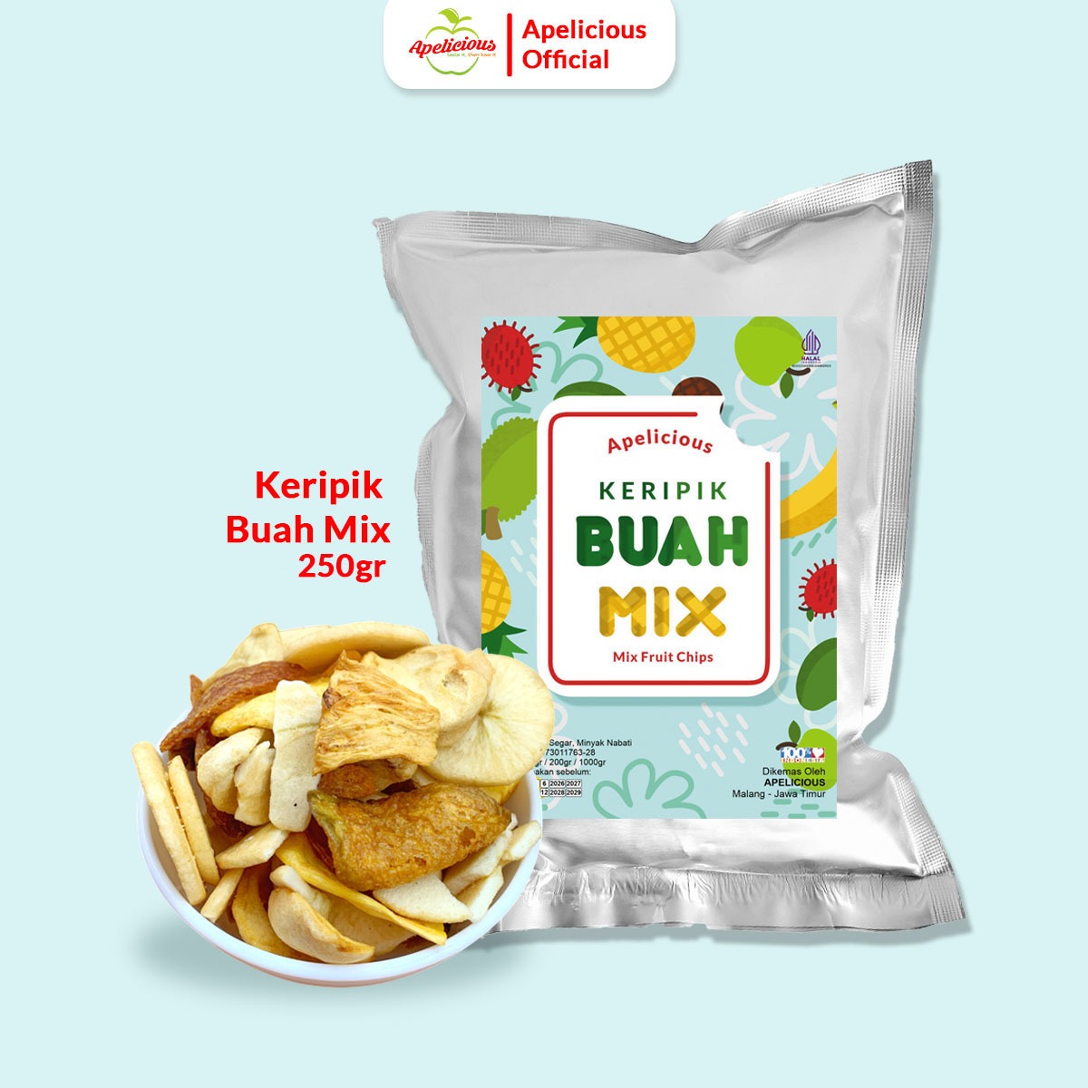 APELICIOUS KERIPIK BUAH MIX 250gr Isi 6 Keripik Buah Kering Apel Nangka Pisang ,- Cemilan Chips Camilan Snack Food