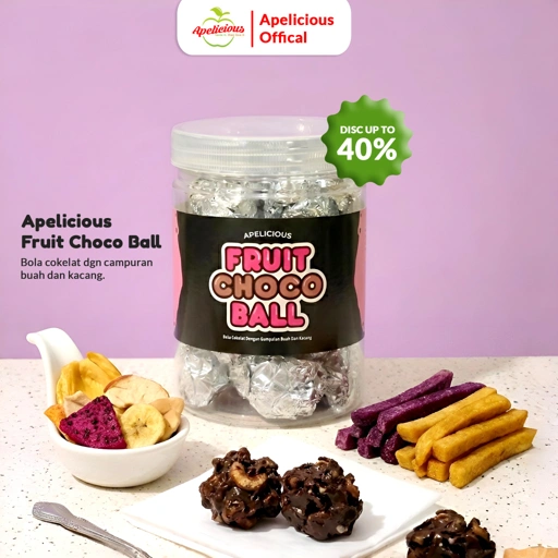 Image of APELICIOUS FRUIT CHOCO BALL BOLA COKLAT KACANG DAN BUAH BUAHAN ,-  Chocolate Food Coklat Sweet Cemilan Snack Cokelat
