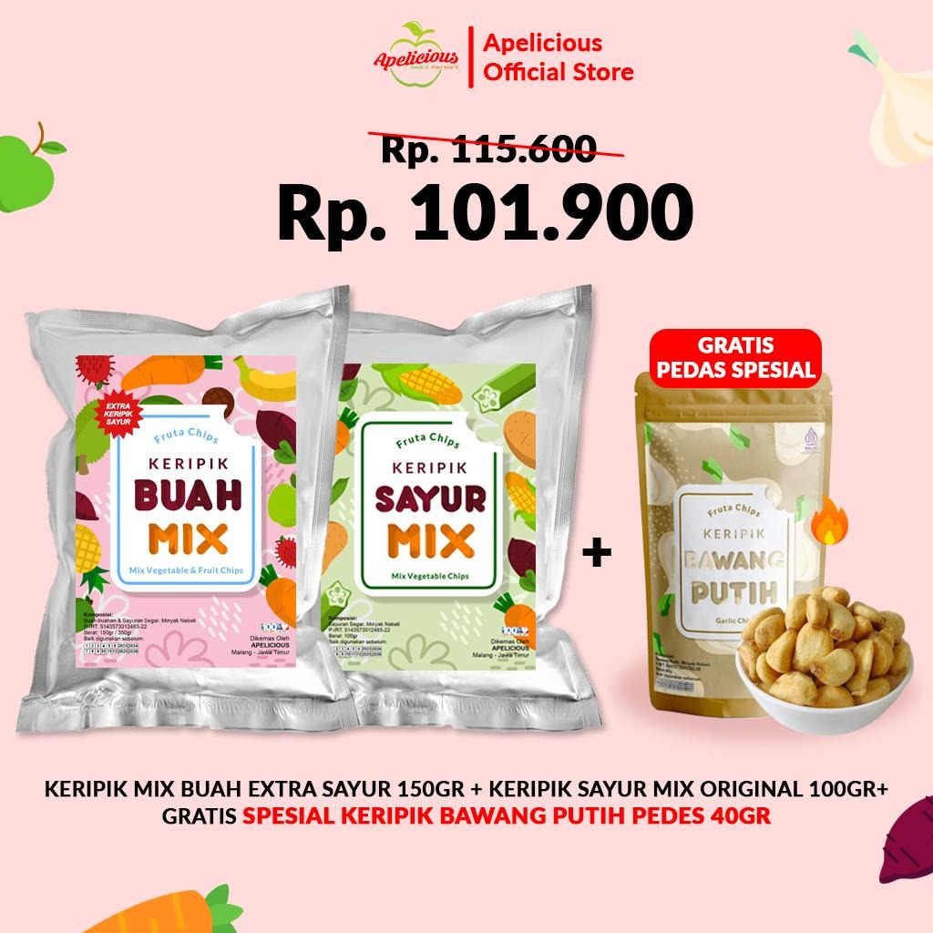 APELICIOUS [GRATIS KERIPIK BAWANG PUTIH] MIX KERIPIK SAYUR ORI + MIX KERIPIK BUAH TROPIS