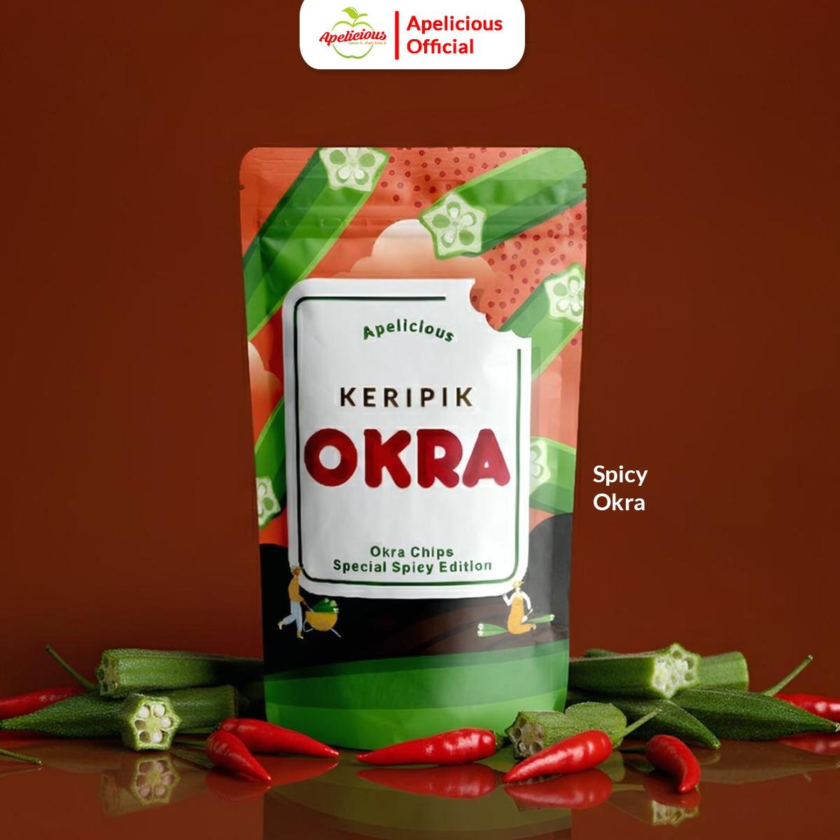 APELICIOUS KERIPIK OKRA  RENYAH 40gr Okra Chips Special Edition ,- Keripik Okra Pedas, Spicy Truffle, Original Food, Snack, Kripik,