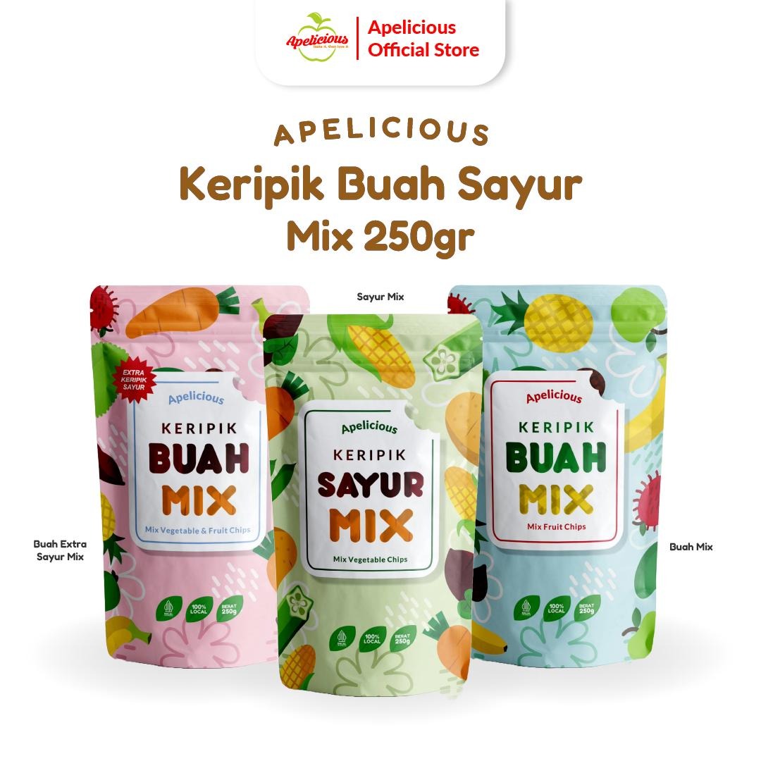 APELICIOUS KERIPIK BUAH SAYUR MIX 250gr standing pouch ,- Food Snack Crispy Kering