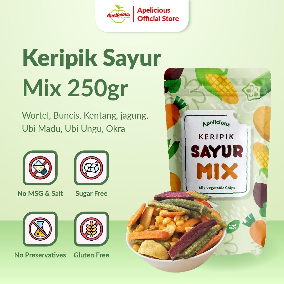 APELICIOUS KERIPIK BUAH SAYUR MIX 250gr standing pouch ,- Food Snack Crispy Kering