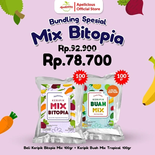 Image of Apelicious Bundling Spesial Keripik Mix Bitopia + Keripik Buah Mix Lokal 100gr -  Food, Snack, Chips, Kripik