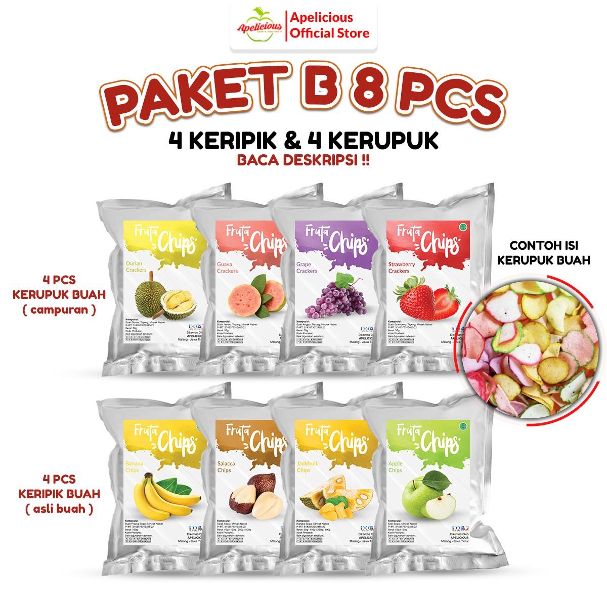 APELICIOUS BARU Paket HEMAT 8pcs KERIPIK (Buah, Sayur, KRUPUK Buah) - Kripik, Snack, Food, Makanan
