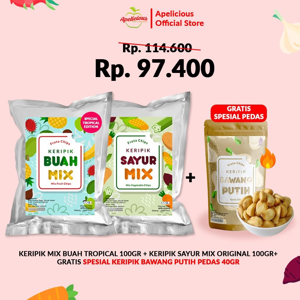 APELICIOUS [GRATIS KERIPIK BAWANG PUTIH] MIX KERIPIK SAYUR ORI + MIX KERIPIK BUAH TROPIS