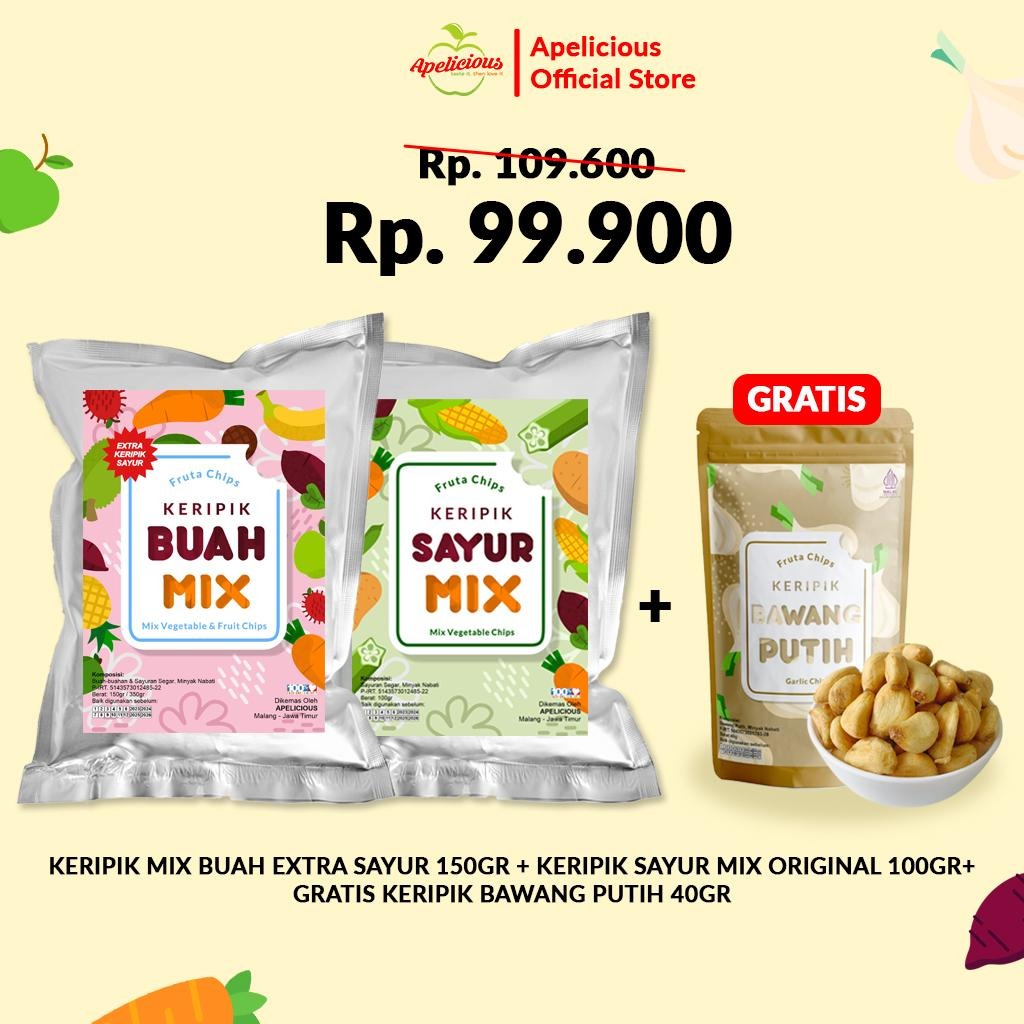 APELICIOUS [GRATIS KERIPIK BAWANG PUTIH] MIX KERIPIK SAYUR ORI + MIX KERIPIK BUAH TROPIS