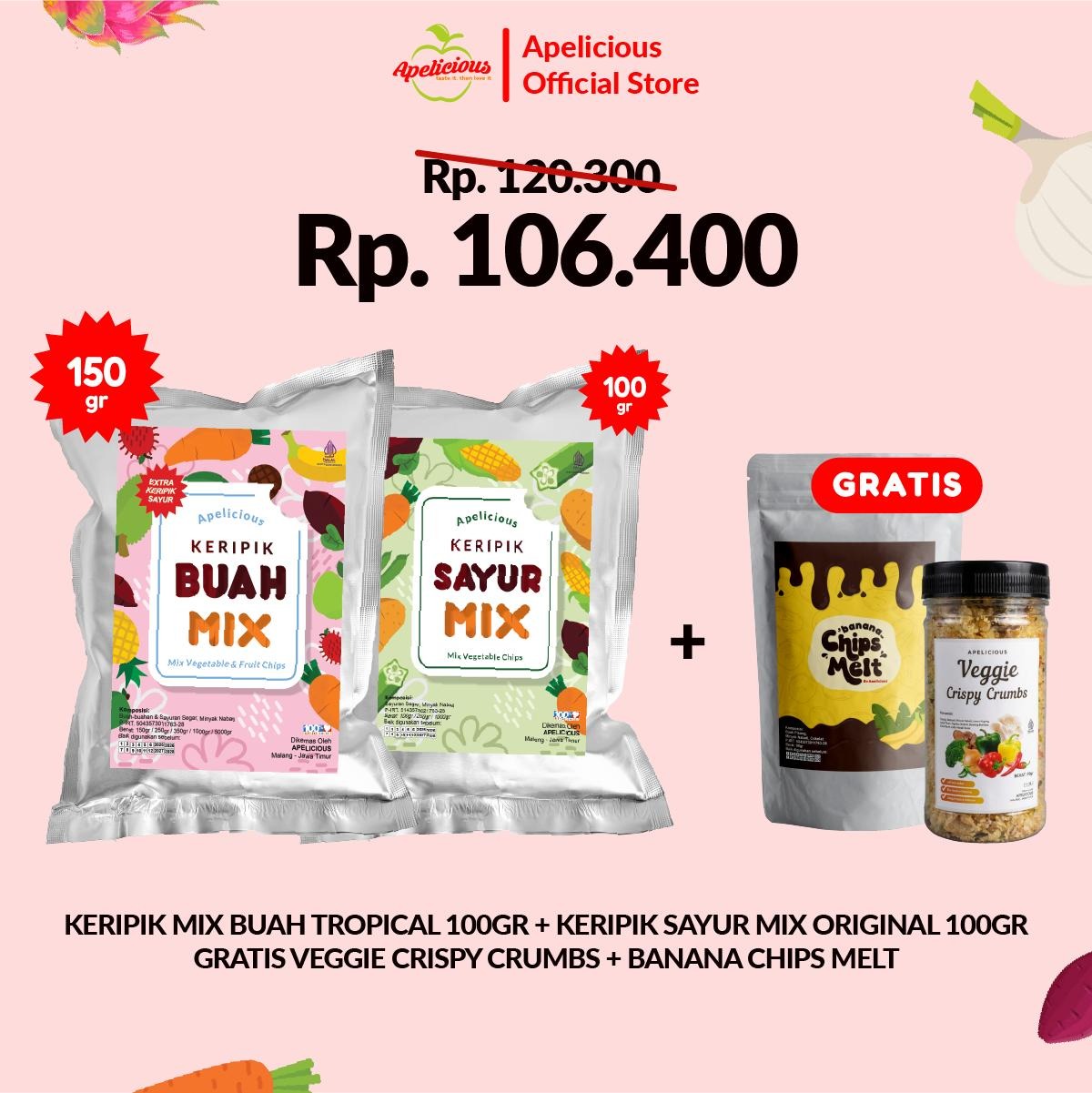 APELICIOUS [GRATIS KERIPIK BAWANG PUTIH] MIX KERIPIK SAYUR ORI + MIX KERIPIK BUAH TROPIS