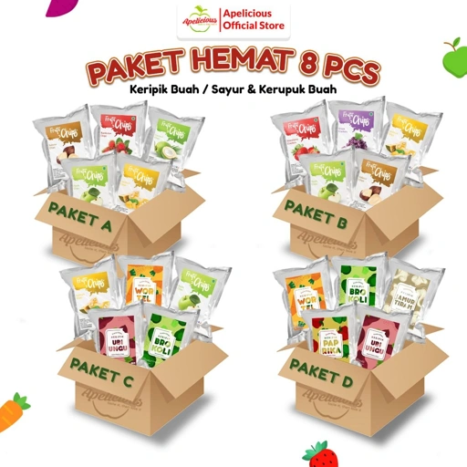 Image of APELICIOUS BARU Paket HEMAT 8pcs KERIPIK (Buah, Sayur, KRUPUK Buah) - Kripik, Snack, Food, Makanan