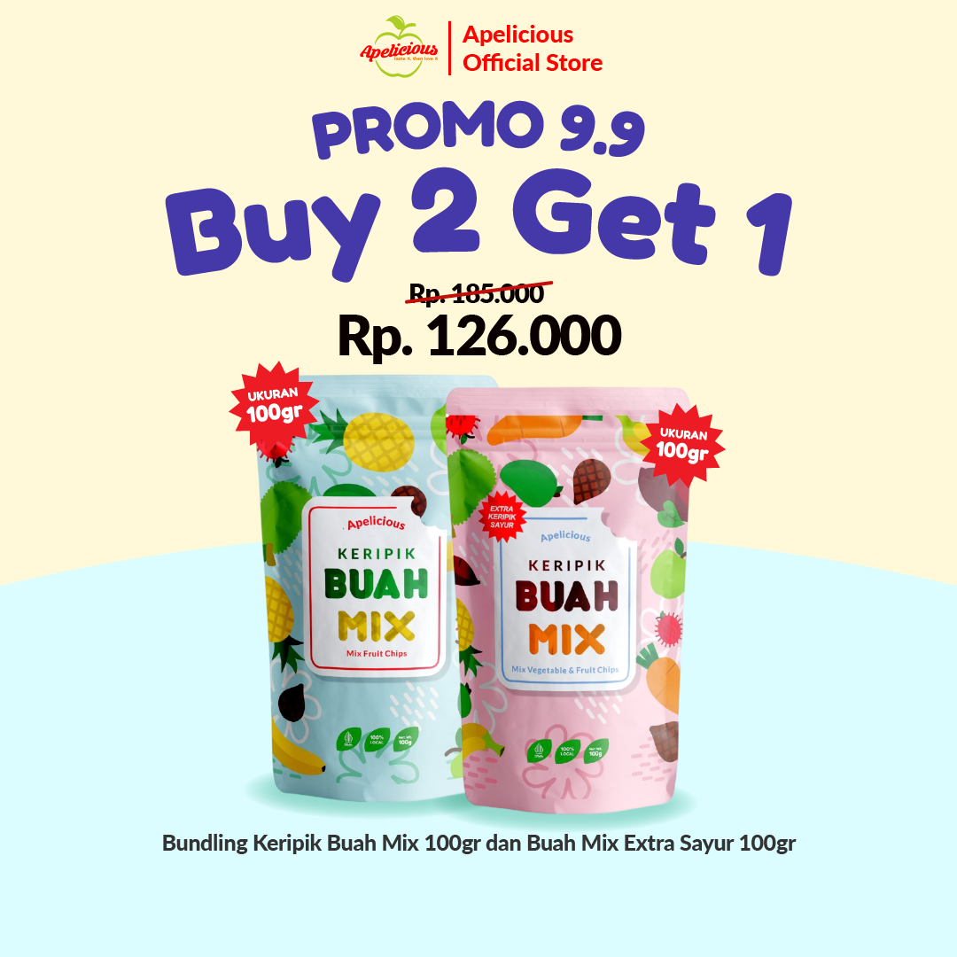 APELICIOUS KERIPIK BUAH SAYUR MIX TINGGI SERAT 100gr ,-  Camilan Food Snack Cemilan Crispy  Kripik