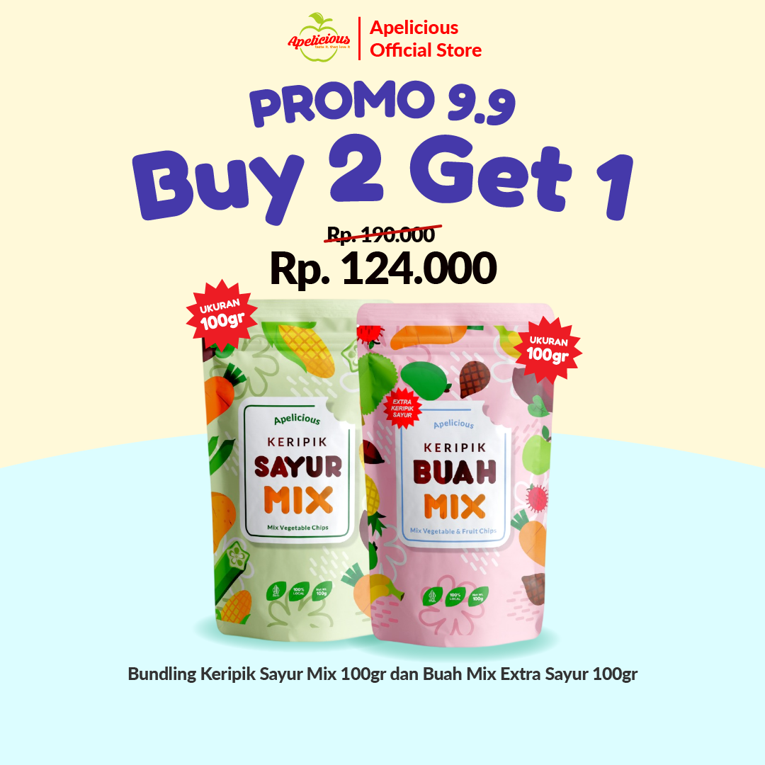 APELICIOUS KERIPIK BUAH SAYUR MIX TINGGI SERAT 100gr ,-  Camilan Food Snack Cemilan Crispy  Kripik