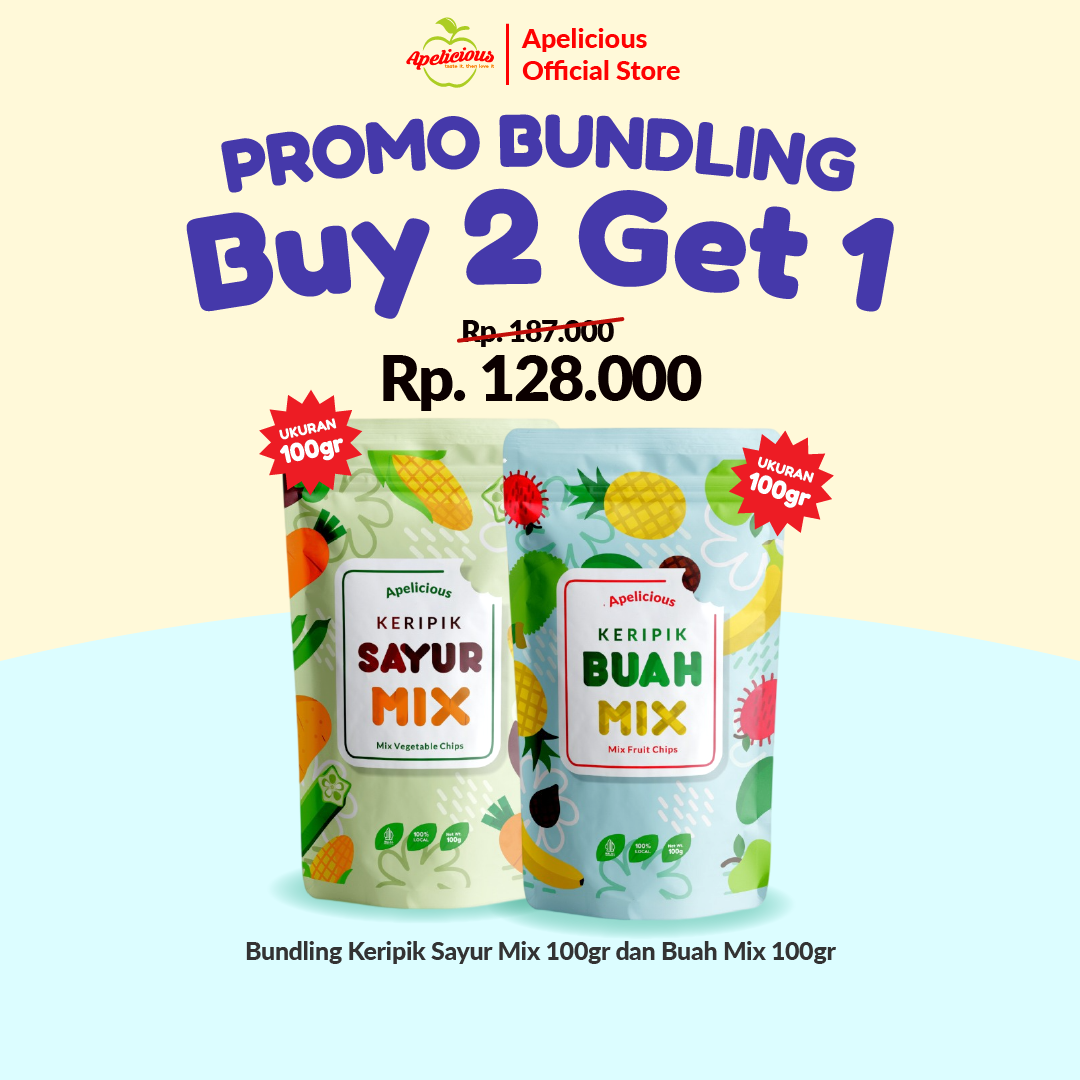 APELICIOUS KERIPIK BUAH SAYUR MIX TINGGI SERAT 100gr ,-  Camilan Food Snack Cemilan Crispy  Kripik