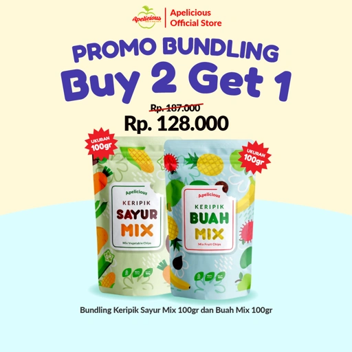 APELICIOUS KERIPIK BUAH SAYUR MIX TINGGI SERAT 100gr ,-  Camilan Food Snack Cemilan Crispy  Kripik