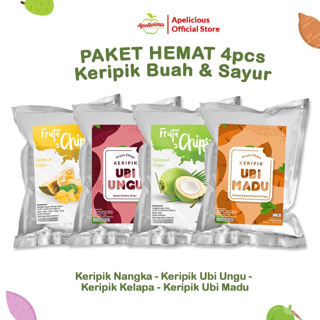 APELICIOUS BARU Paket HEMAT Keripik 4pcs (NANGKA, UBI UNGU, KELAPA, UBI MADU)