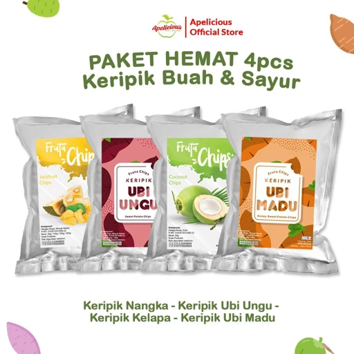 Image of APELICIOUS BARU Paket HEMAT Keripik 4pcs (NANGKA, UBI UNGU, KELAPA, UBI MADU)