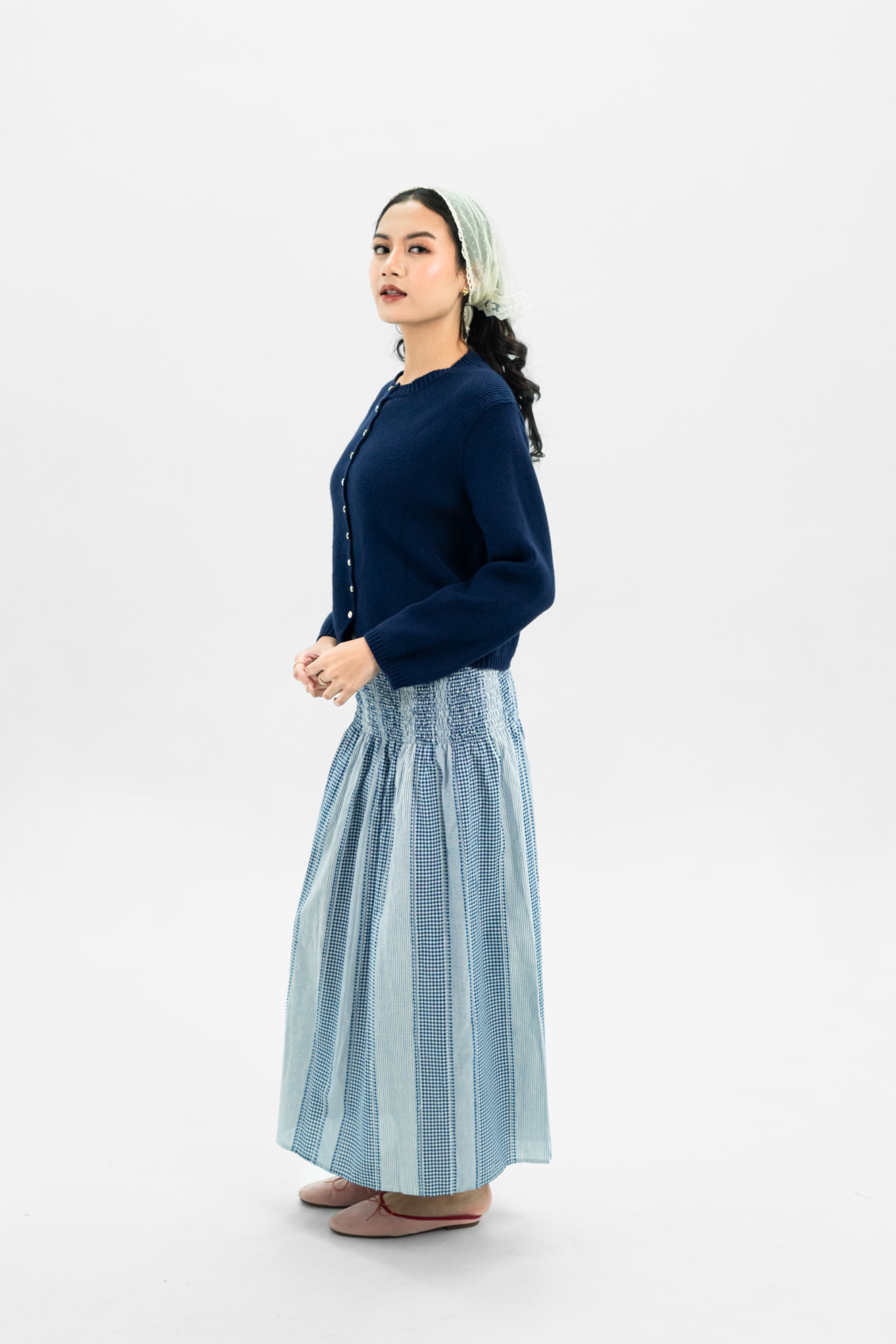 Sabine Smocked Skirt Glacier