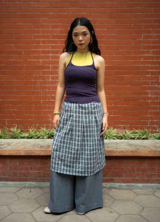 Layer Skirt Midi Plaid