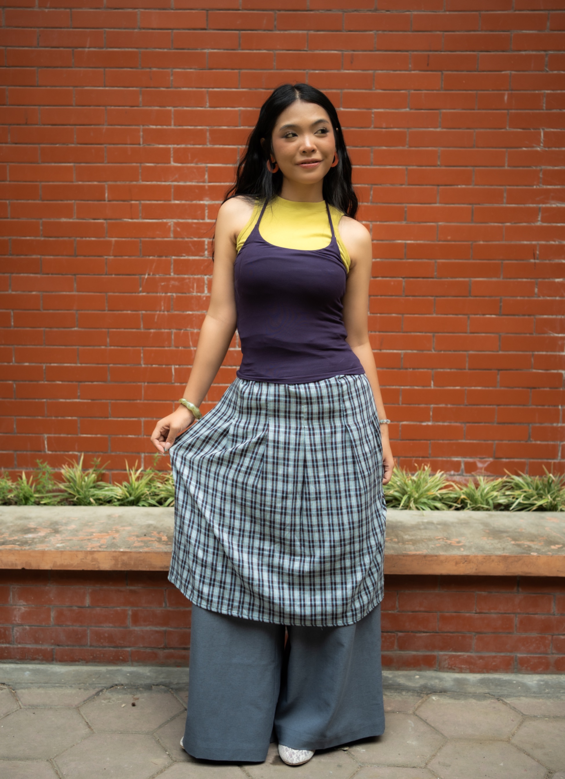 Layer Skirt Midi Plaid