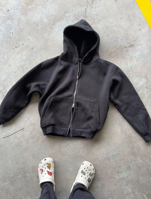 Image of MyInk Black Double Zipper Hoodie 330 GSM