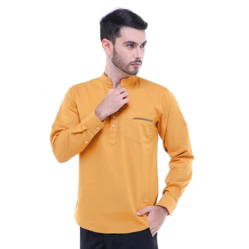 Image of Baju kemeja pria lengan panjang kerah V bahan cotton Cigarette