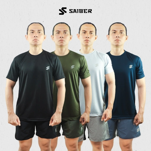 Image of Saiber - Kaos Olahraga Dry Fit Basic Pria T-Shirt Running Jogging Sport Bahan Elastis Lembut Tebal