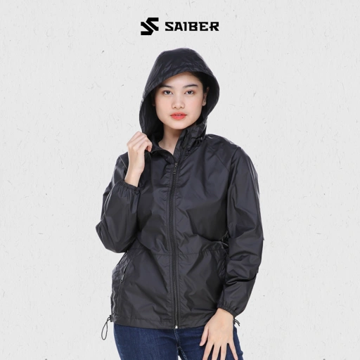 Image of Saiber - Running Jacket Basic Windbreaker UV Protection Foldable Quick Dry Unisex Warna Hitam