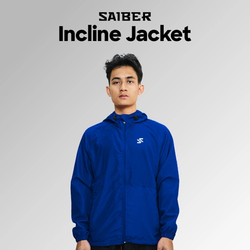 Image of Saiber - Jaket Running Incline Windbreaker UV Protection Quick Dry Unisex Foldable - Biru