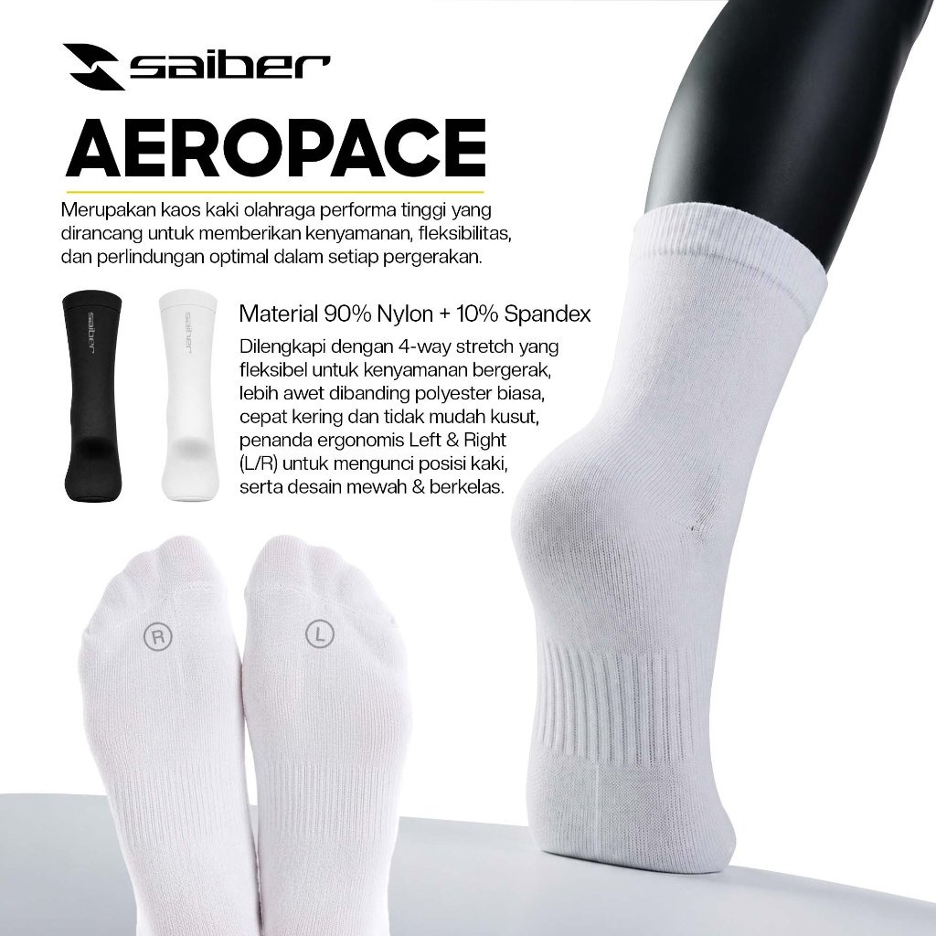Saiber - Kaos Kaki Olahraga Lari Running Socks Kaoskaki Trail Run Futsal Gym AeroPace