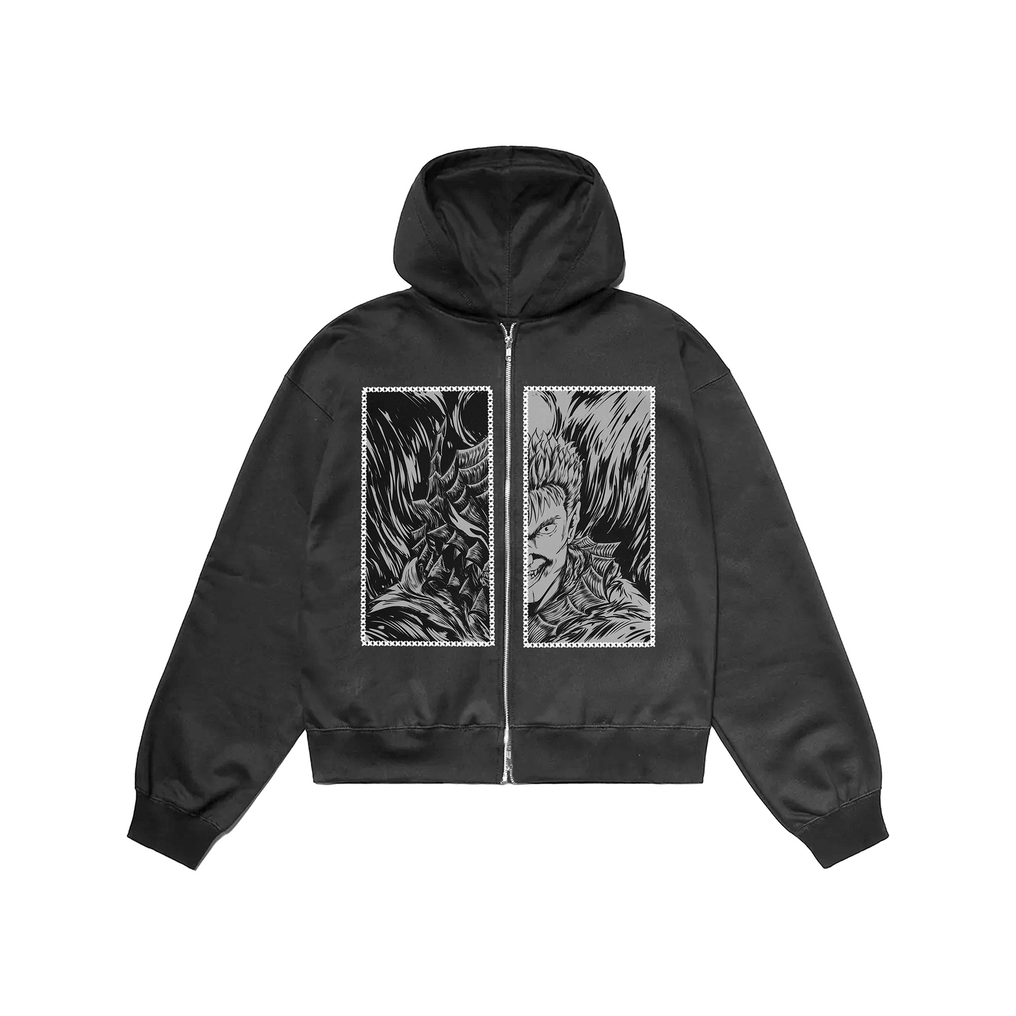 Faith Industries "The Black Swordsman Saga" Grey Washed Boxy Double Zip Hoodie