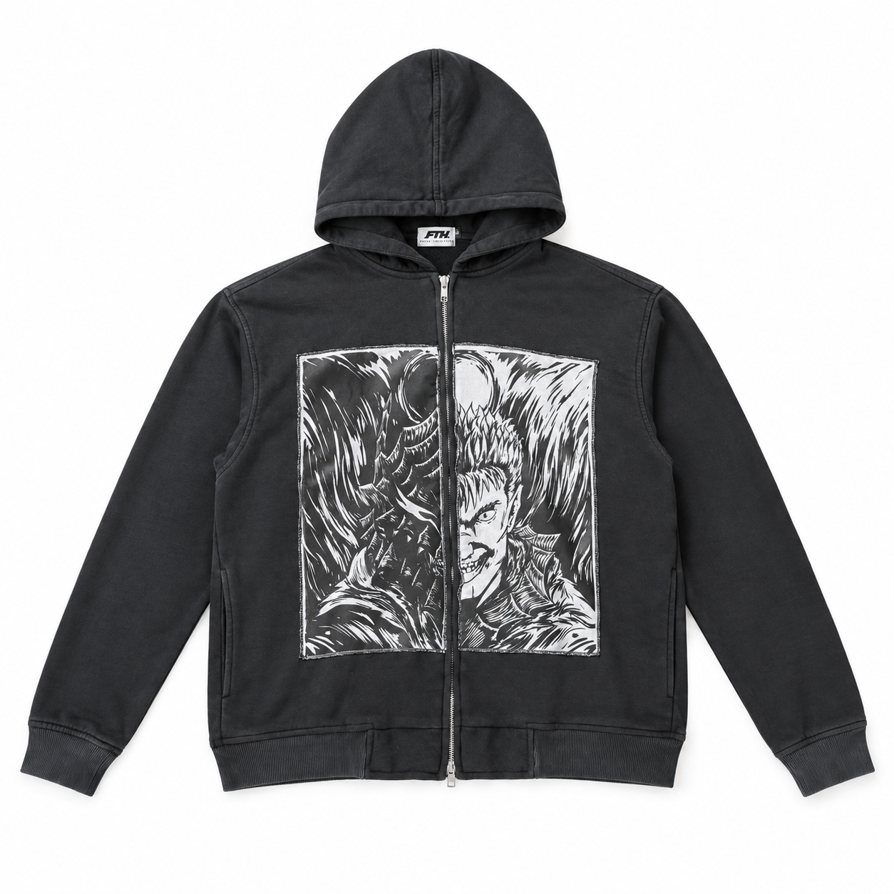 Faith Industries "The Black Swordsman Saga" Grey Washed Double Zip Hoodie