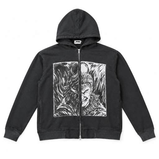 Faith Industries "The Black Swordsman Saga" Grey Washed Double Zip Hoodie
