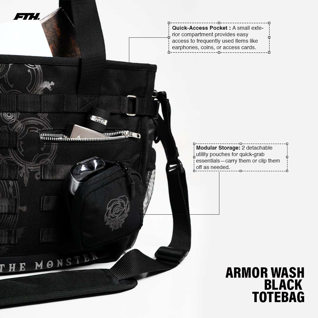 Faith Industries "MH Wilds Armor" Wash Black Totebag