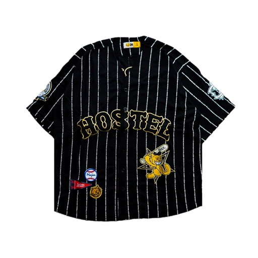 Image of O2H Hostel Embroidery Baseball Jersey Black