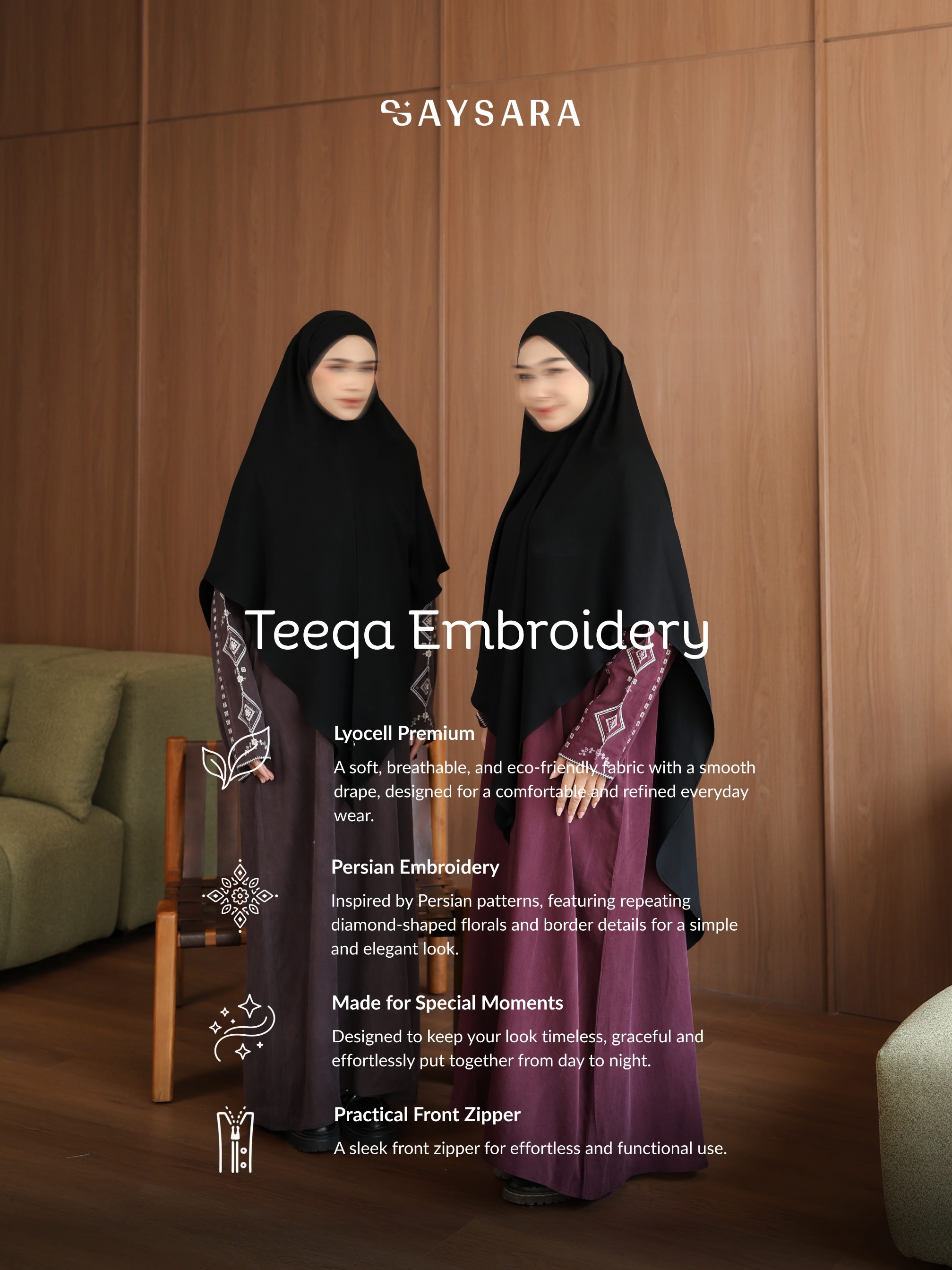 SAYSARA - Teeqa Embroidery Abaya Made From Lyocell Premium