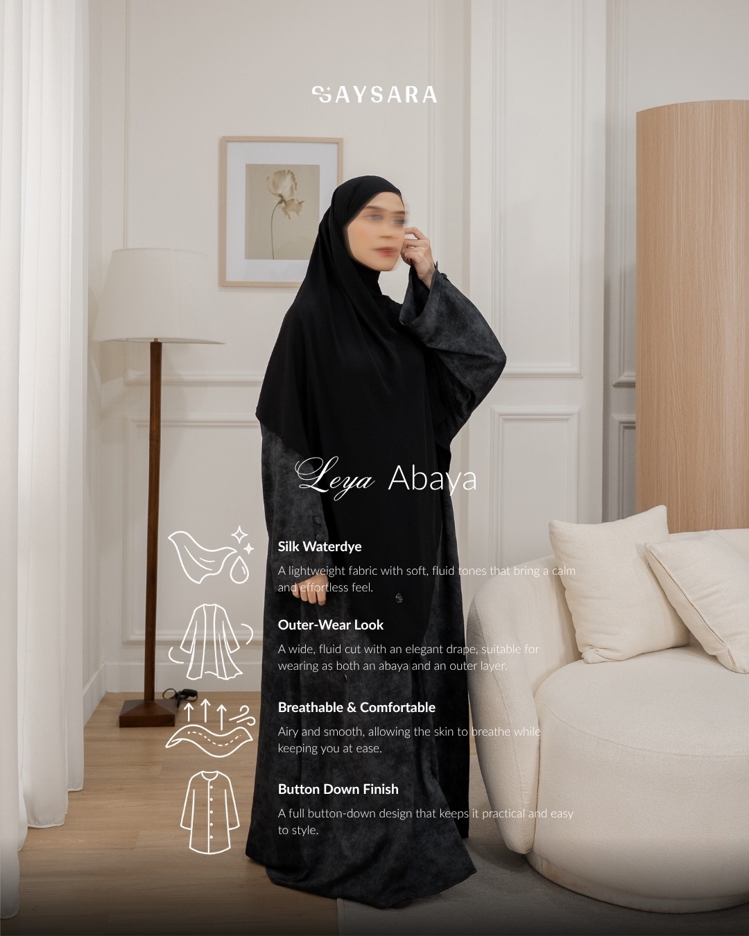 SAYSARA - Leya Abaya Made From Silk Waterdye