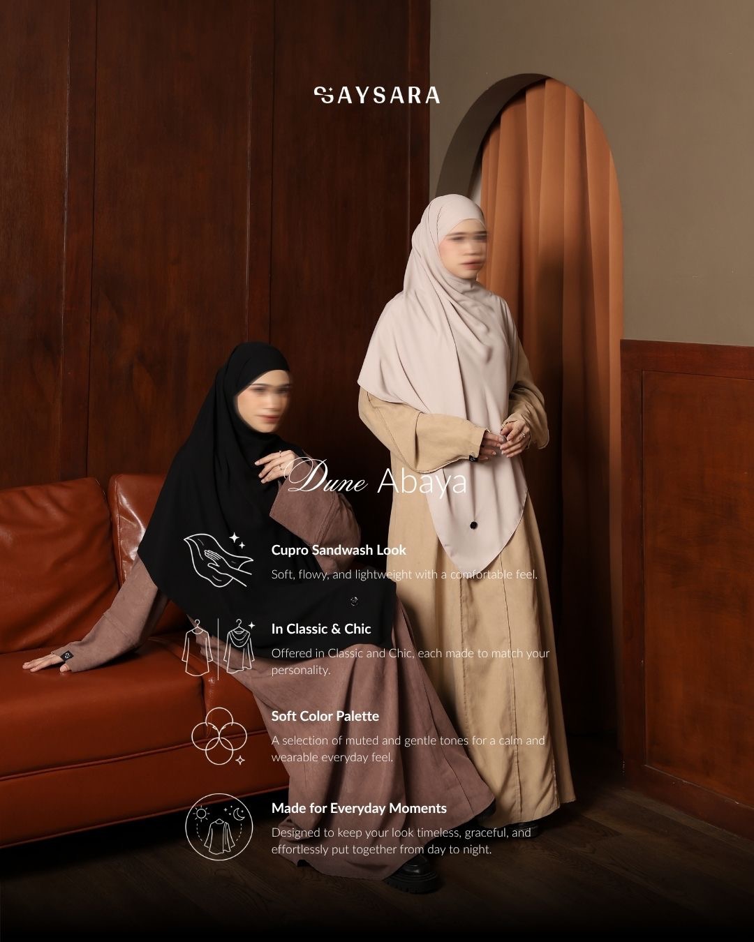 SAYSARA - Dune Abaya With Cupro Sandwash Look
