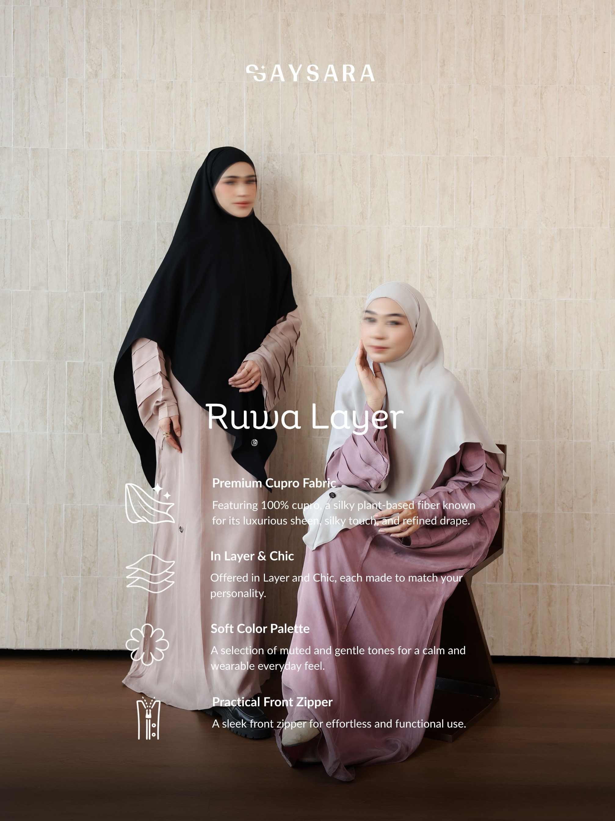 SAYSARA - Ruwa Abaya Layer With Premium Cupro Fabric