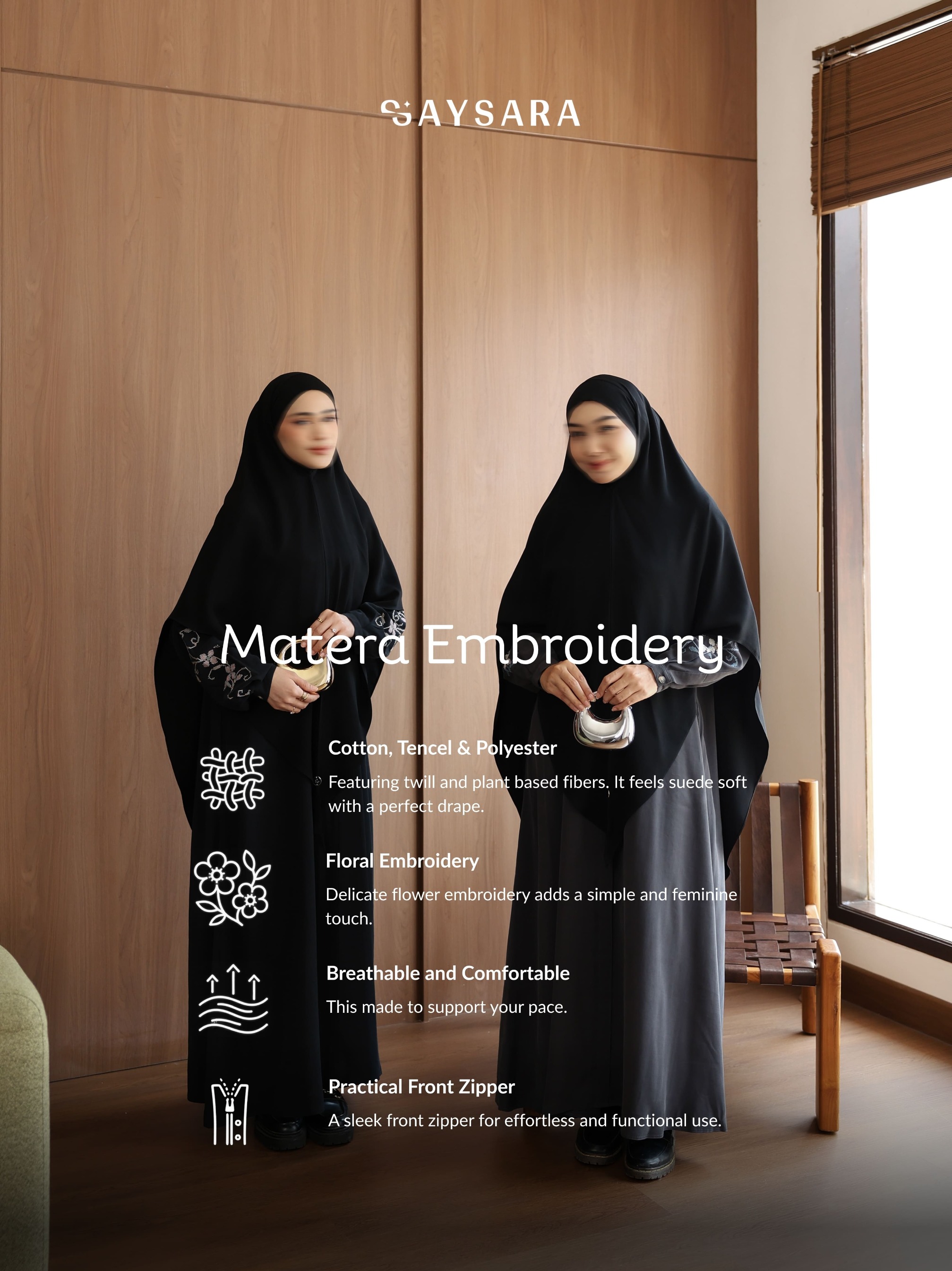 SAYSARA - Matera Embroidery Abaya Tencel Mix Cotton Premium