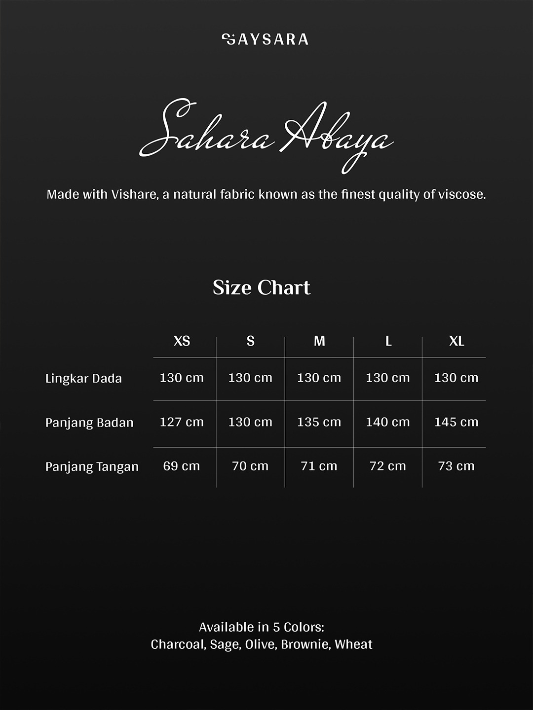 SAYSARA - Sahara Abaya With Vishare Fabric