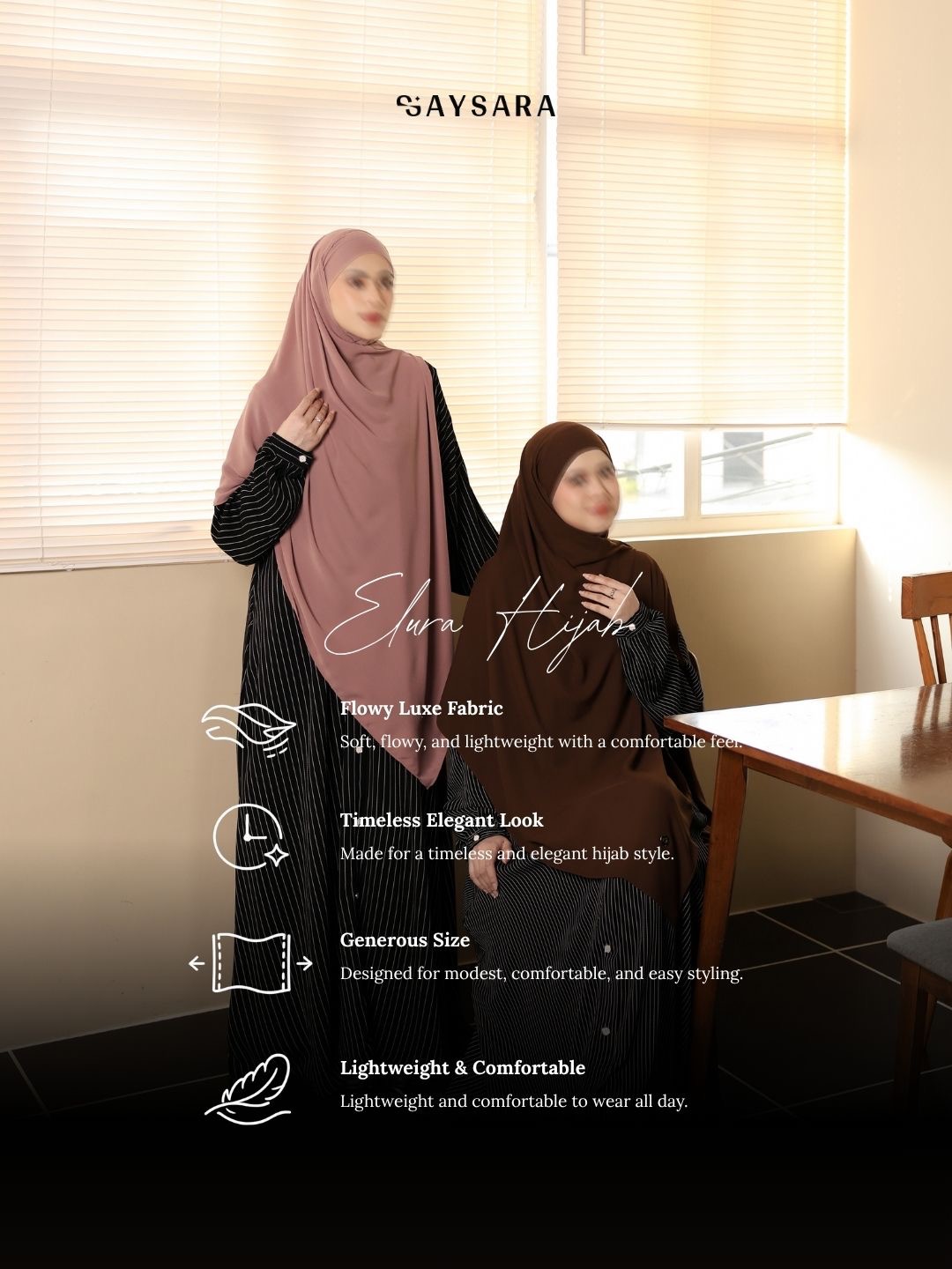 SAYSARA - Elura Hijab Pashmina Bandana Made From Flowy Luxe Fabric
