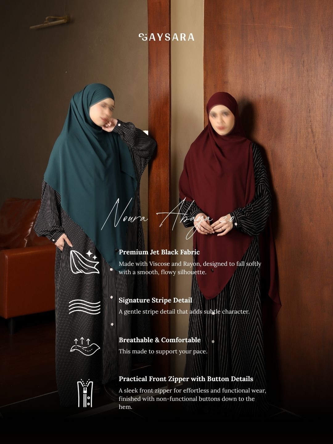 SAYSARA - Noura Abaya 2.0 With Premium Jet Black Fabric