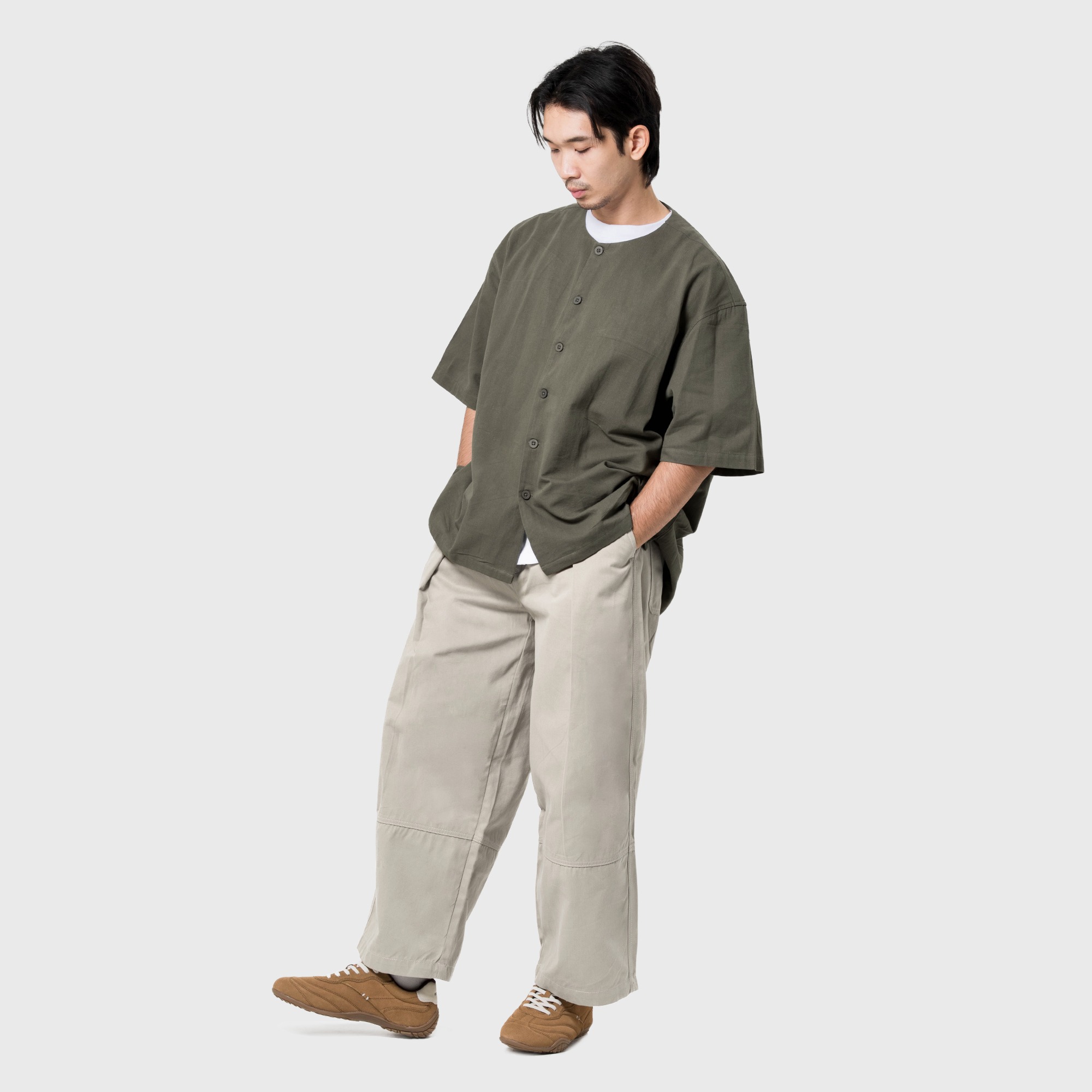 Noforty Project Oversize Colarless Shirt Ramsey Olive