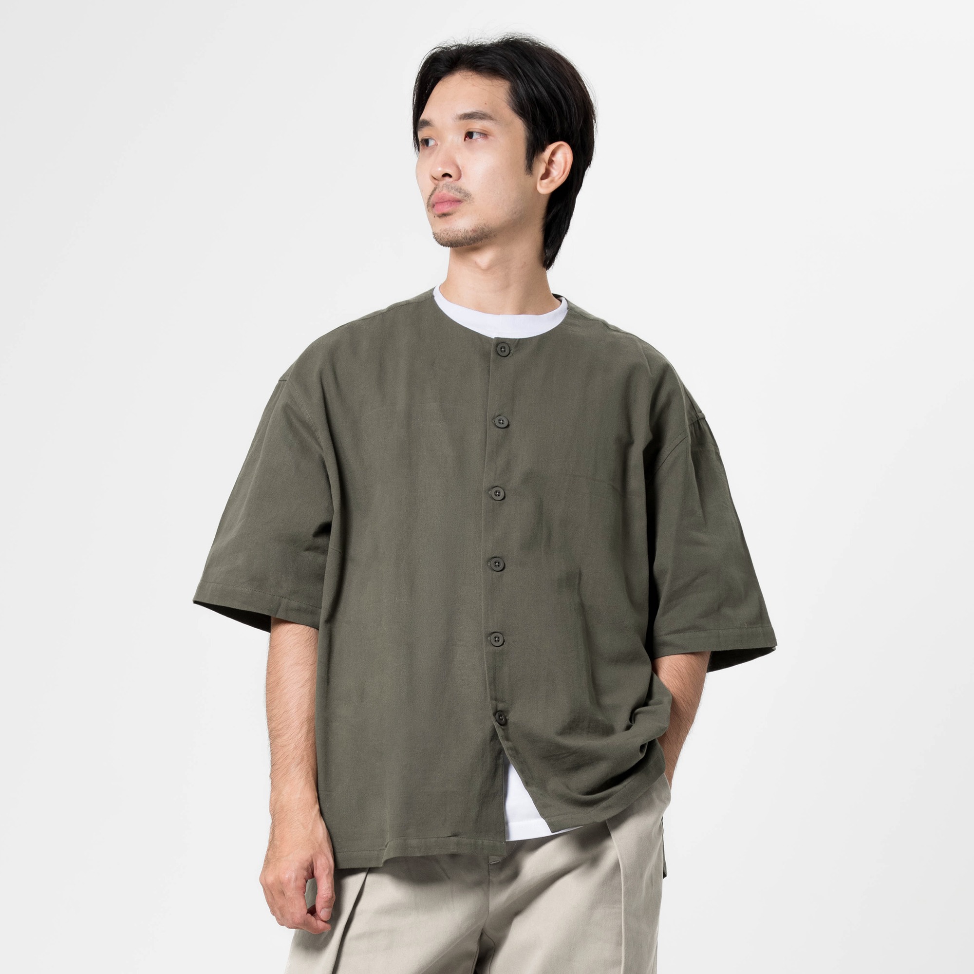 Noforty Project Oversize Colarless Shirt Ramsey Olive