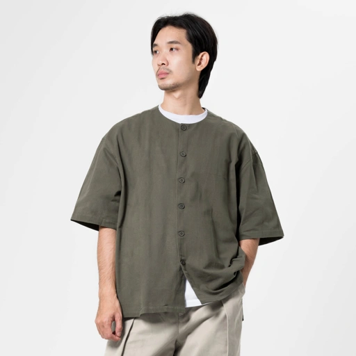 Noforty Project Oversize Colarless Shirt Ramsey Olive