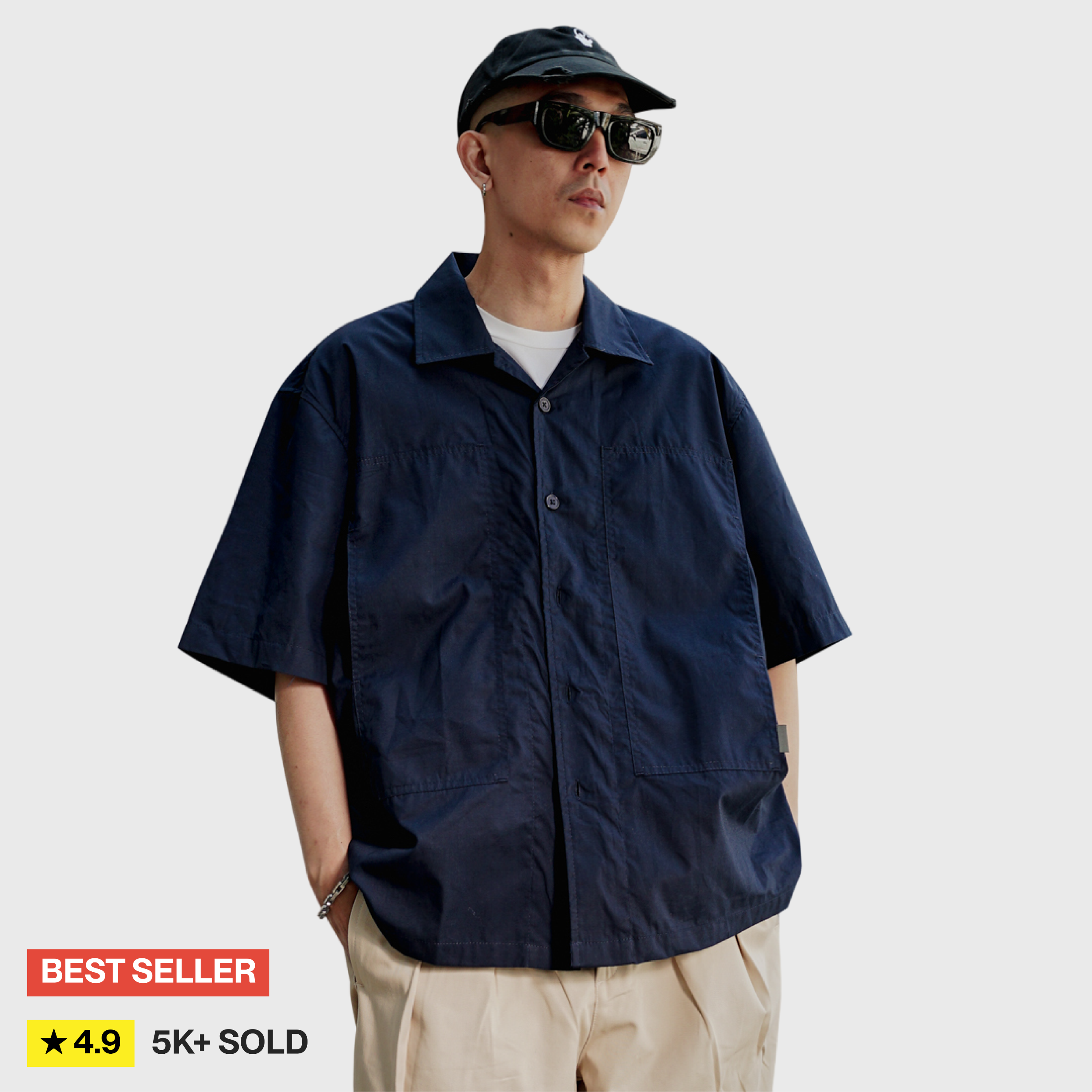 Kemeja Bowling Oversize Yaba Shirt Navy Blue