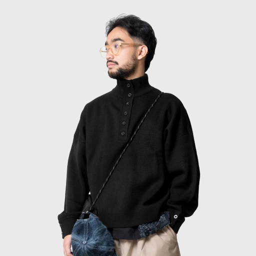 Noforty Project Oversize Knittwear Cardigan Turtleneck Enrai Black