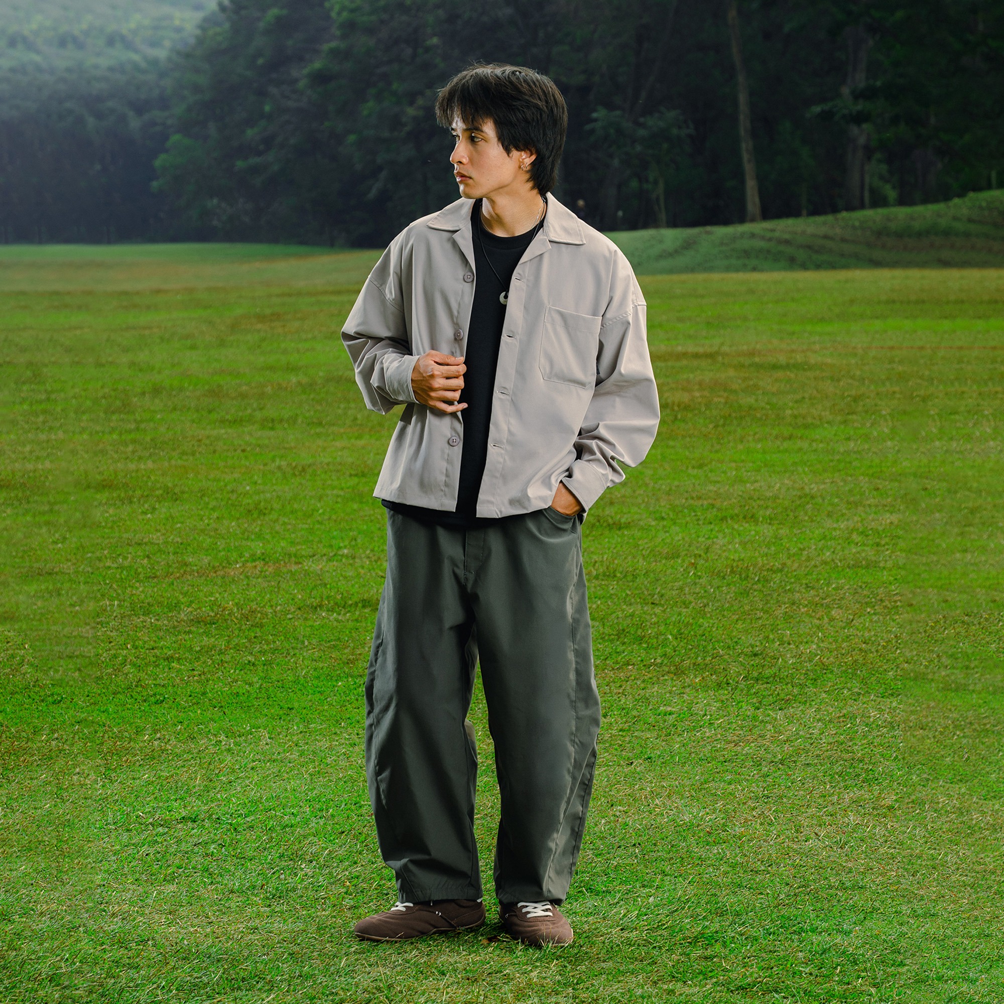 Noforty Project Oversize Loose Bowling Long Shirt Damian Lite Khaki
