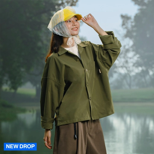 Noforty Project Oversize Loose Bowling Long Shirt Damian Olive