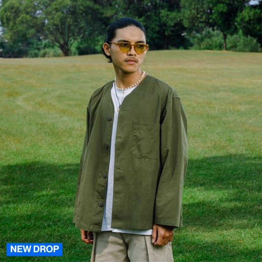 Noforty Project Oversize Colarless Long Shirt Nami Olive